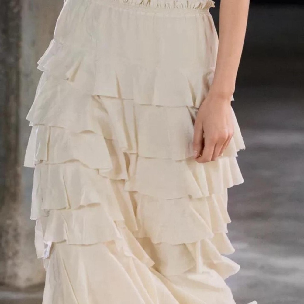 Zara Elegant Cream Tiered Maxi Skirt